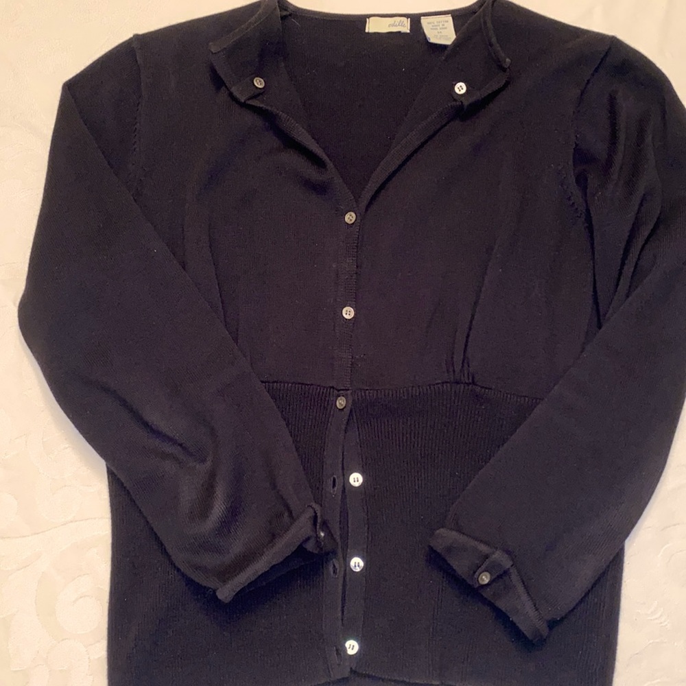 EUC size medium black sweater top with button accent on the sleeves ,neck